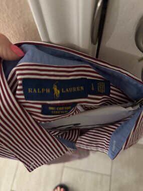 Polo Ralph Lauren Long Sleeve Maroon and White Striped Shirt Sz L